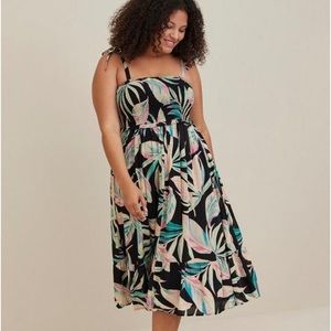 Tropical Leaf Print Midi Dress